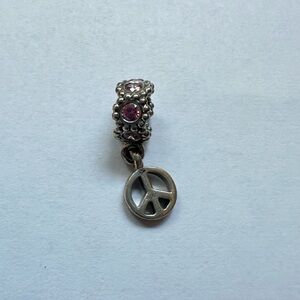 Pandora Peace Sign & Pink CZ Dangle Charm